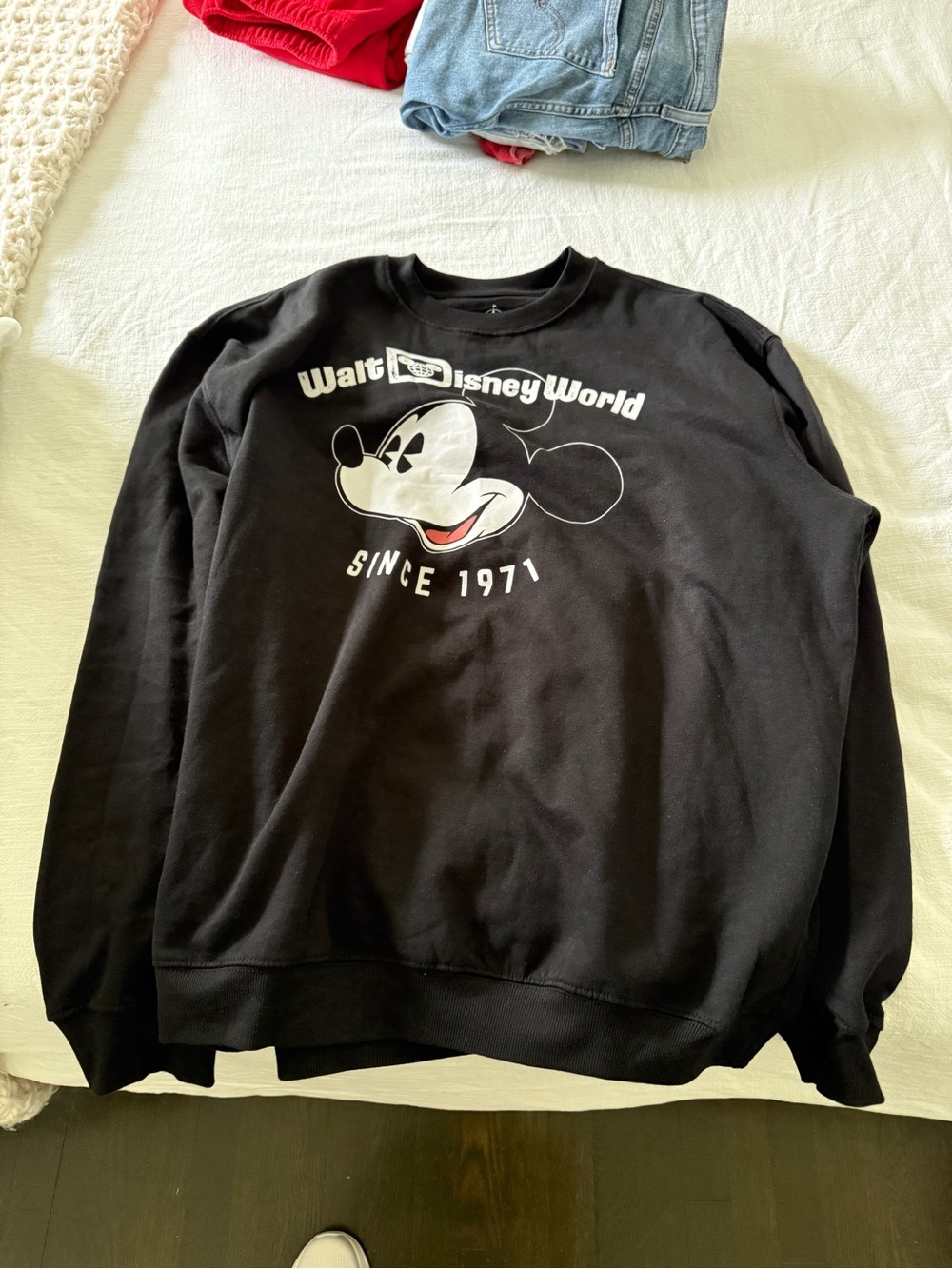 Disney Black Crewneck Sweatshirt with White Mickey Graphic